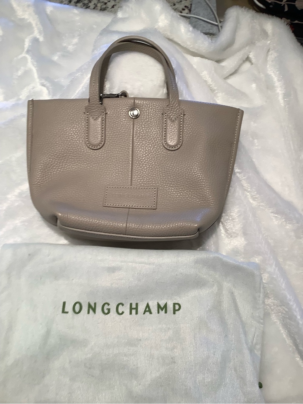 Longchamp Taupe Pebbled Leather Mini Tote Bag